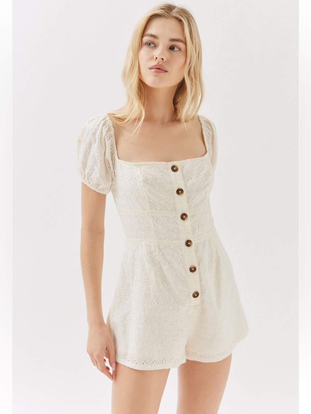 Urban Outfitters Reid Eyelet Puff Sleeve Romper